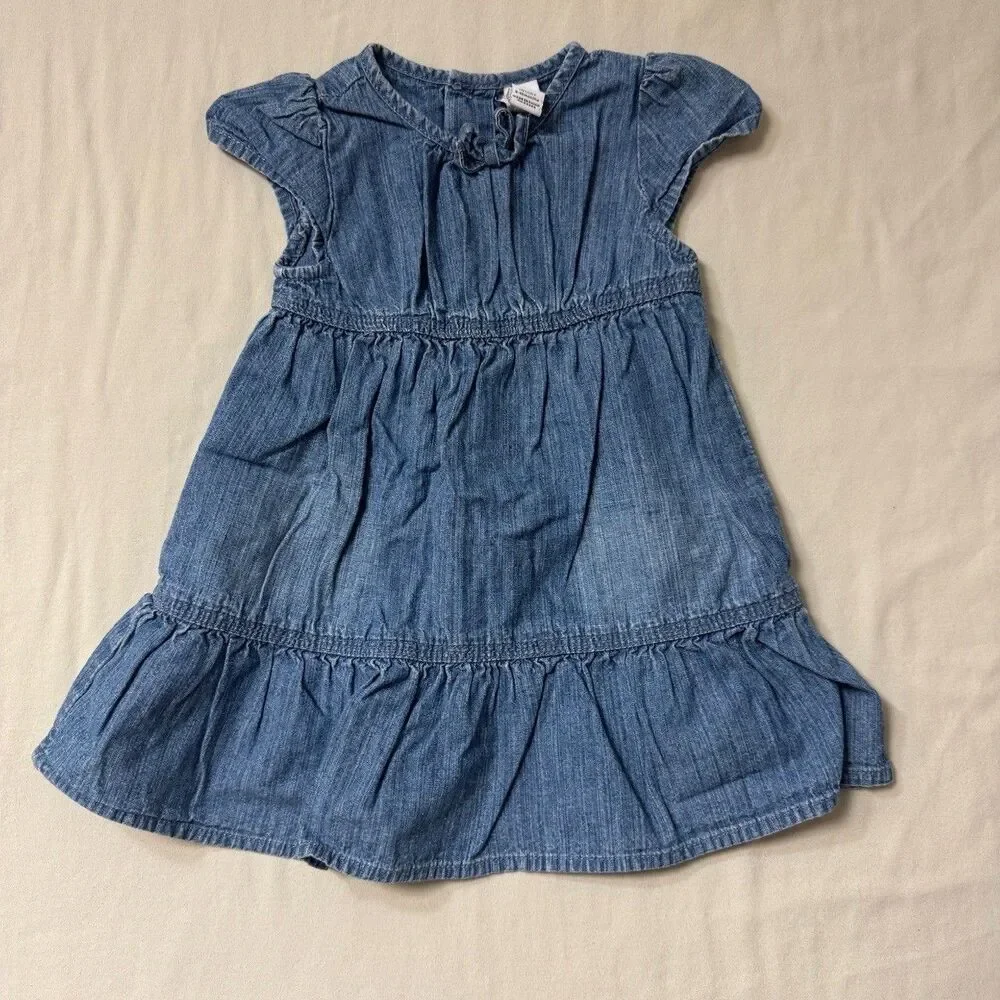 GAP Blue Denim Dress Baby Girl 6-12 Months Button Front Tiered Country Western
